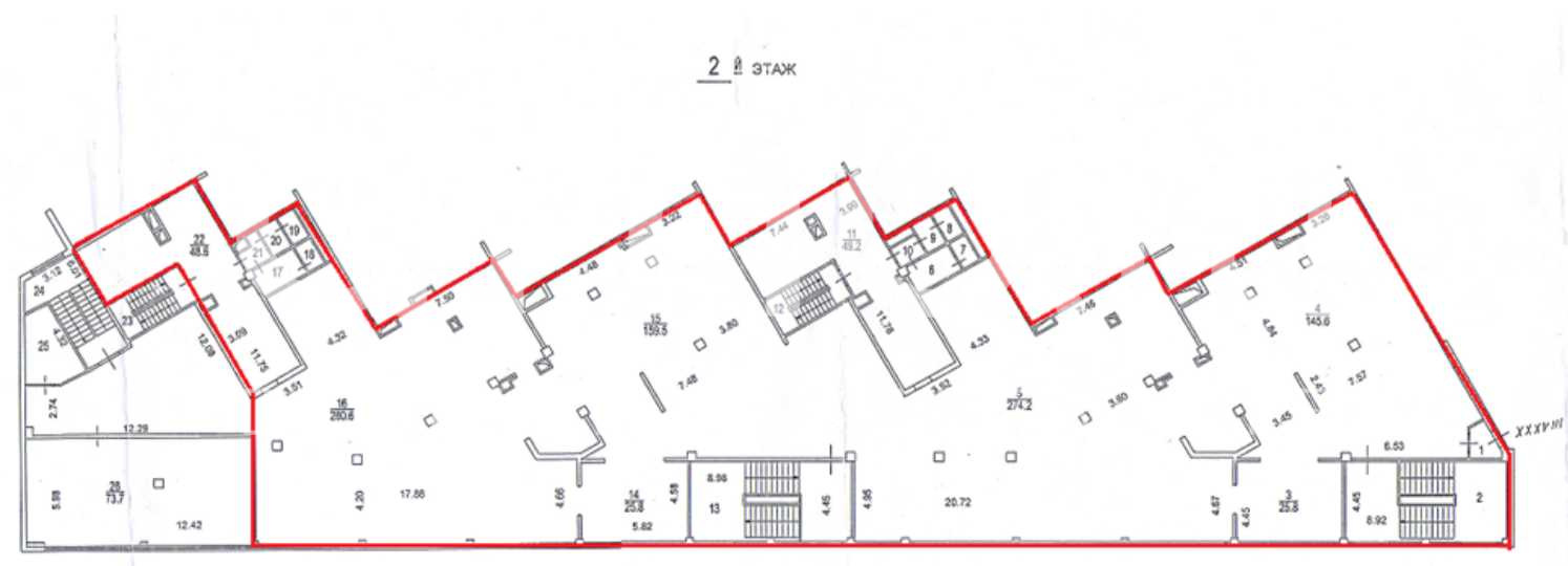 Планировка офиса 1075.6 м², 2 этаж, Бизнес-центр «Дом в Черемушках»